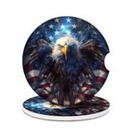 Amerikan Bayrağı Kartal Bardak Tutucu Araba Bardak Altlıkları, Bardak Tutucular için Emici Seramik Araba Bardak Altlıkları, Kadın Erkek Araba Aksesuarları (2'li Paket)