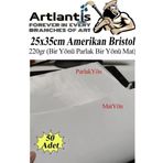 Amerikan Bristol Karton 25x35 cm 50 Adet 220 gr Bir Tarafı Parlak Bir Tarafı Mat Kağıt Biristol Karton