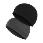 Amexo 2 adet kafatası kepi, siyah ve gri, bisiklet kaskı, astar, kep, nem çizgili, sportif, nefes alır, yazlık kask, şapka, ter emici şapka, erkekler ve kadınlar için, Siyah ve gri., Tek Beden