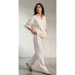 Amia&Co. Krem Oversize Kadın Eşofman Polo Yaka T-Sirt - Eşofman Alt Üst Takım