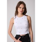 Amida Kadın Crop Atlet Fitilli Görünümlü Kalp Nakışlı Beyaz - 2506 - XL