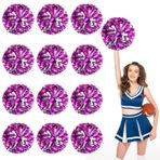 Amigo Ponpon 12'li Paket, Basketbol Futbolu Voleybolu için Elde Taşınabilir Amigo Ponponları, Cheer Spirit Malzemeleri, Dans ve Oyunlar için Metalik Flamalar (Gül kırmızısı+Gümüş)
