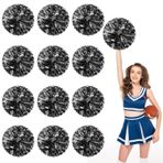 Amigo Ponpon 12'li Paket, Basketbol Futbolu Voleybolu için Elde Taşınabilir Amigo Ponponları, Tezahürat Ruhu Malzemeleri, Dans ve Oyunlar için Metalik Flamalar (Siyah+Gümüş)