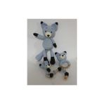 Amigurumi Bebek Seti- Sevimli Tilki- Uyku Arkadaşı, Çıngırak, Emzik Askısı 3'lü Set. Mavi Oyuncak