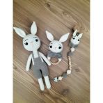 Amigurumi Erkek Tavşan Çıngırak Seti İsme Özel Emzik Zinciri Yenidoğan Bebek Hediyesi Organik Oyuncak