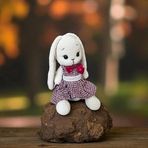 Amigurumi Örgü Dev Tavşan Oyuncak, uyku arkadaşı, çocukların dostu, 44 cm dev elyapımı oyuncak, Ekoseli Elbiseli