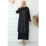 Amine Hüma Filiz Siyah Tesettür Abiye Elbise