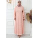 Amine Hüma Yapraktesettür Elbise Somon - 50