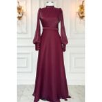Amine Hüma Zen Abiye Elbise Bordo - 40
