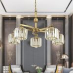 Amir 5 Kollu Eskitme Kristalli Taşlı Modern Tasarım Kristal Salon Avize eskitme
