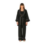 AMİRA%100 Pamuk Kısa Kimono ve Pantolon TAKIM (Standart, Siyah, XS/S)