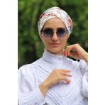 Amisos Bone Şal Hazır Tesettür Giyim Desenli Çapraz Bone Gül Desen (kadın Tesettür Giyim)hazır Bone Şal-kadın Giyim