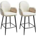 Amıty Açık Bej Kumaş 2'li Bar Sandalyesi Seti, Retro Stil, 66 cm Oturum, Su Geçirmez