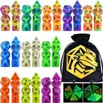 Amiven Glow in The Dark DND Zar Seti 11 x 7 Çok Yüzlü Zar (77 adet) Dungeons and Dragons Masa Üstü Rol Yapma Oyunları, İpli Çanta ile