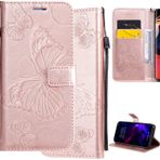 Ammeer Honor 90 Lite, 3D Kelebek Desenli Premium PU Deri Kapaklı Cüzdan Destek Çubuğu Manyetik Kapatma Kredi Kartı Yuvaları Tutucu Bilek Kayışı - Pembe Altın