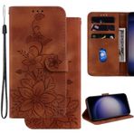 Ammeer Huawei P10 Lite için Kılıf, Kabartmalı Çiçek Desenli Manyetik Kapaklı Folyo Telefon Kapağı Koruma Cüzdan PU Deri Çanta Kese Standı - Kahverengi