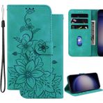 Ammeer Huawei P10 Lite için Kılıf, Kabartmalı Çiçek Desenli Manyetik Kapaklı Folyo Telefon Kapağı Koruma Cüzdan PU Deri Çanta Kese Standı - Yeşil