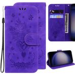 Ammeer Huawei P10 Lite için Kılıf, Retro Gül Çiçek Desenli Manyetik Kapaklı Folyo Telefon Kapağı Cüzdan PU Deri Çanta Standı Kart Yuvaları Tutucu - Mor