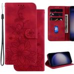 Ammeer Realme 5/5S/6i/5i/Narzo 10/Narzo 10A/Narzo 20A için Kılıf, Kabartmalı Çiçek Desenli Manyetik Kapaklı Folyo Telefon Kapağı Koruma Cüzdan PU Deri Çanta Kese Standı - Kırmızı