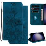 Ammeer Samsung Galaxy A10e/A20e için Kılıf, Kabartmalı Çiçek Desenli Manyetik Kapaklı Folyo Telefon Kapağı Koruma Cüzdan PU Deri Çanta Kese Standı - Mavi
