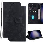 Ammeer Samsung Galaxy A10e/A20e için Kılıf, Kabartmalı Çiçek Desenli Manyetik Kapaklı Folyo Telefon Kapağı Koruma Cüzdan PU Deri Çanta Kılıfı Stand - Siyah