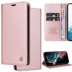 Ammeer Samsung Galaxy J7 Prime için Kılıf, Premium PU Deri Gizli Manyetik Adsorpsiyon Kapaklı Folyo Şık Kapak Cüzdan Kart Yuvaları Stand Fonksiyonu - Pembe Altın