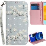 Ammeer Xiaomi 13 Lite/Xiaomi Civi 2 için Kılıf, 3D Manyetik Kapaklı Cüzdan Kapak PU Deri Destek Çubuğu Fatura Bölmeli Kart Yuvaları Bilek Kayışı - Beyaz Çiçek
