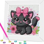 Ammklfh Ahşap Çerçeveli Çocuklar için Kedi Elmas Sanat Boyama Kitleri - Kızlar için Büyük Mücevher Sanatı Hediyeleri, 6-8-10-12 Yaş Çocuklar için Elmas Noktaları, Rakamlara Göre Elmas Boyama El