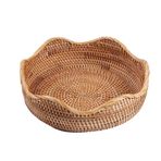 AMOLOLO El Yapımı Rattan Yuvarlak Meyve Sepeti Yiyecek Saklama Kaseleri Mutfak Düzenleyici Atıştırmalık Servis Kasesi Dalgalı Kenar Daire Tepsi Sepet, Boho Ev Dekoru Masa için Teşhir Tepsi, Yemek