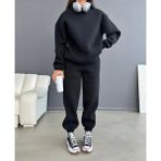 Amor Face Büyük Beden Özel Tasarım 3 Iplik Şardonlu %100 Pamuk Battal Siyah Kadın Eşofman Takımı - 9XL