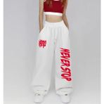 Amor Face Büyük Beden Özel Tasarım Sokak Modası Neverstop Baskılı Kışlık Hip Hop Ispanyol Paça Kadın Eşofman Altı - 13XL - Beyaz