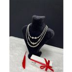 AMOR FACE ÖZEL ÜRETİM SİLVER DENİZ KABUKLARI DETAYLI ÜÇLÜ LUXURY KADIN İNCİ GERDANLIK KOLYE