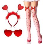 Amor Kostüm 3 Adet Sevgililer Günü Cupid Kostümü Kadın Külotlu Çorap Kalpli Kurdeleli Kalp Saç Bandı Kalp Gözlük Kırmızı Sevgililer Günü, Karnaval için, Takım elbise 3 parça, 68