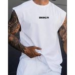 Amor Man Büyük Beden Özel Tasarım Brooklyn Baskılı Pamuk Kolsuz Battal Erkek T-Shırt - Beyaz - 10XL