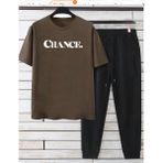 Amor Man Büyük Beden Özel Tasarım Chance. Baskılı Rahat Kısa Kollu Yazlık Erkek Eşofman Takımı - 9XL - Kahverengi-Siyah