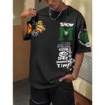 Amor Man Büyük Beden Özel Tasarım Cool Magnet Baskılı Sokak Modası Battal Erkek T-Shırt - Siyah - 5XL