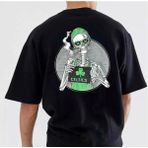 Amor Man Büyük Beden Özel Tasarım Kuru Kafa Sırt Baskılı %100 Pamuk Sokak Stili Hip Hop Erkek T-Shırt - 7XL - Siyah