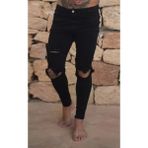 Amor Man Özel Tasarım Diz Büyük Yırtık Detaylı Likralı Yazlık Slim Fit Marjinal Erkek Jeans Kot Pantolon - 34 - Siyah