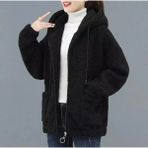 Amor Man Özel Üretim Kapüşonlu Tam Fermuarlı Astarsız %100 Yünp Peluş Polar Kadın Ceket - XL - Siyah