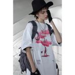 Amor Man Pembe Bulut Baskili %100 Pamuk Oversize Özel Tasarim Erkek T-Shirt - Beyaz
