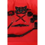 Amora Secret Siyah İçi Tüylü Maske,Kol,Bacak,Ağız Topu,Kırbaç,Tasma Set