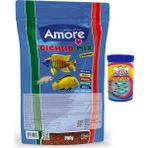Amore Cichlid Mix Granules 860GR Red Green Algae Spirulina Protein Balık Yemi ve 100 ml Yavru Yemi Lotus - 860 gr + Micron