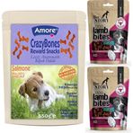 Amore Crazybones 550 gr Somonlu Atıştırmalık Yumuşacık Köpek Ödülü + 2x80 gr New Story Lamb Bites Köpek Ödülü