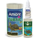 Amore Turtle Green Sticks 1000ML, Rose 250ML Su Kaplumbağası Yemi, Vitamin - 1000ml + 250ml + 30cc