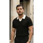 Amorluxe Erkek Desenli Kısa Kollu Triko Tişört - %100 Pamuk Akrilik - Siyah