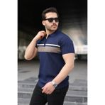 Amorluxe Erkek Örgü Desenli Renkli Kısa Kollu Triko Tişört - Lacivert