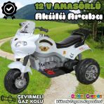 Amortisörlü Akülü Turbo Goway Motosiklet Beyaz - Aliş Goway Motorsiklet 12 Volt Akülü Motor - Aliş Go Way Motor