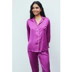 Amour Saten Fuşya Uzun Pijama Takımı