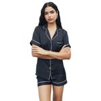 Amoureux Saten Siyah Kısa Pijama Takımı