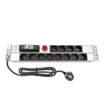 AMP Connect 19" 1U 12'li Schuko Sigortalı Volt/Amper Göstergeli Kabinet Grup Prizi